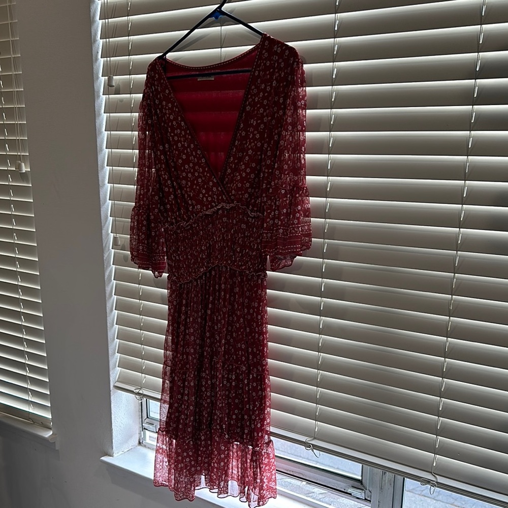 Max Studio Red Long Sleeve Bell Sleeve Gown